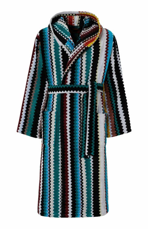 Long Curt Chevron Cotton Terry Hooded Bathrobe