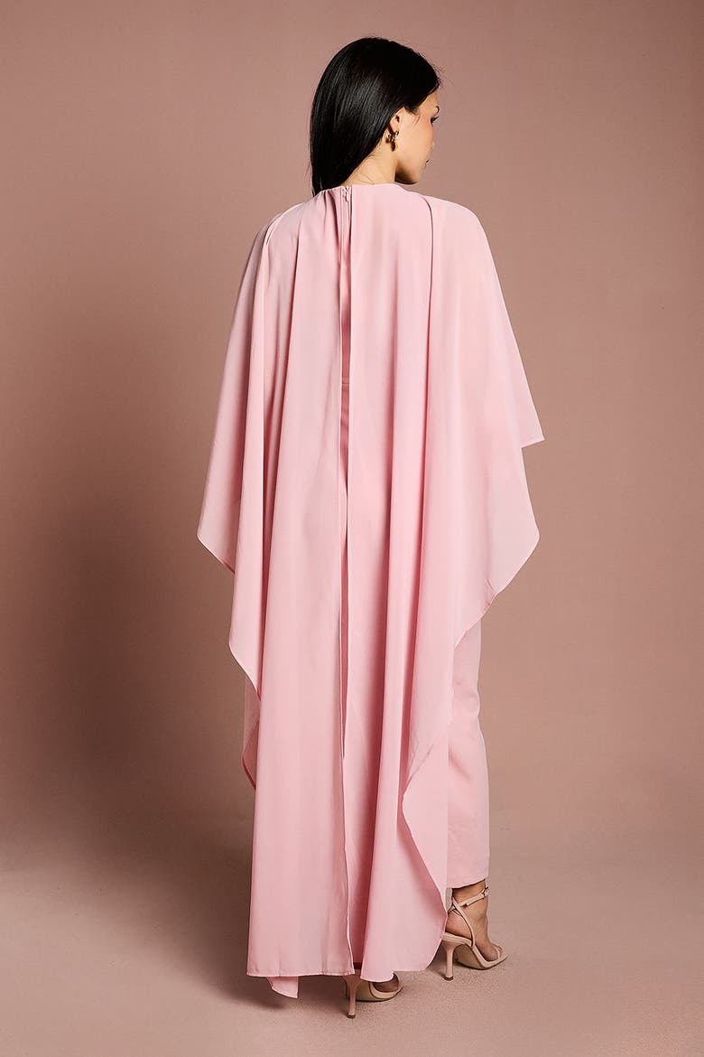 Petite Round Neck Cape Maxi Dress, Alternate, color, Blush