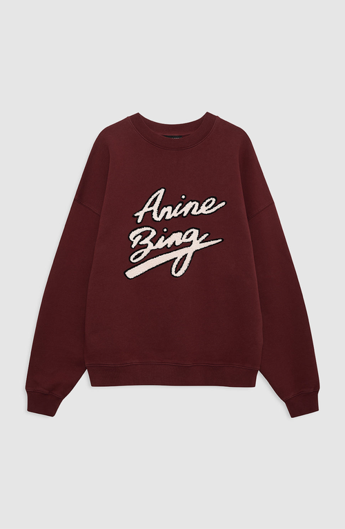 Anine Bing Miles Chenille Signature Sweatshirt In Burgundy