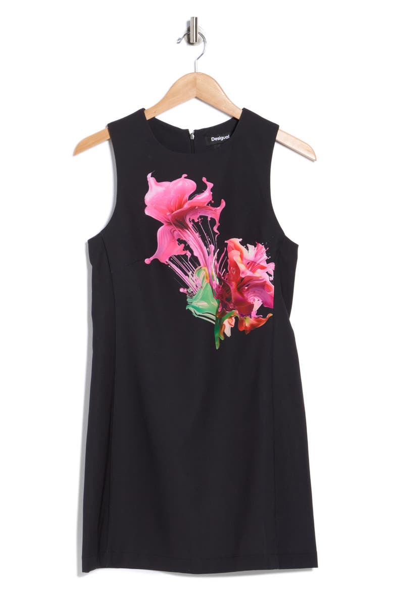 Floral Sleeveless Minidress, Alternate, color, BLACK