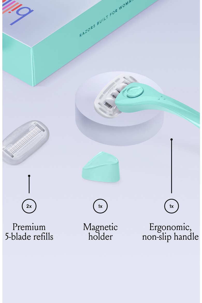 Womens Razor Kit with 1 Handle + 2 Blade Refills + Magnetic Holder, Alternate, color, MINTY
