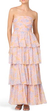 ASTR the Label Anisha Strapless Tiered Ruffle Gown