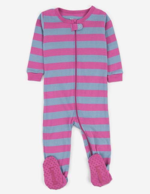 Leveret Kids'  Footed Striped Cotton Matching Family Pajamas In Pink