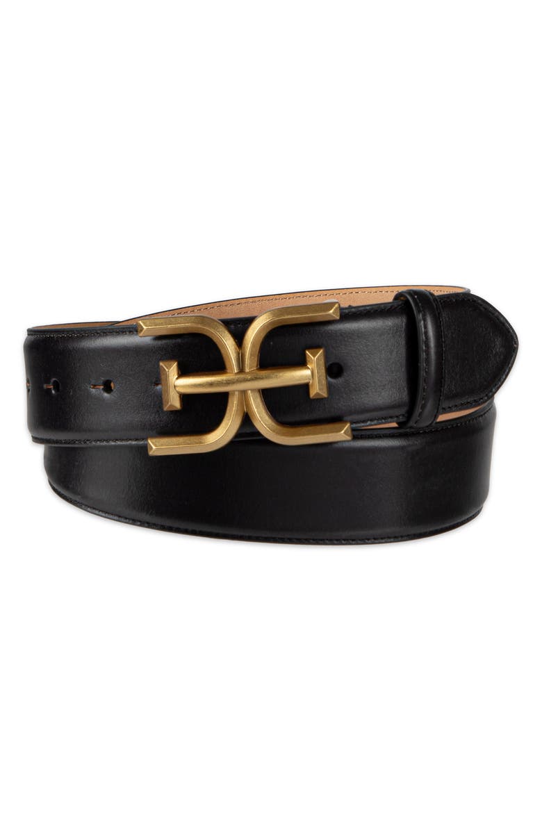 Sam Edelman Logo Buckle Leather Belt, Main, color, Black