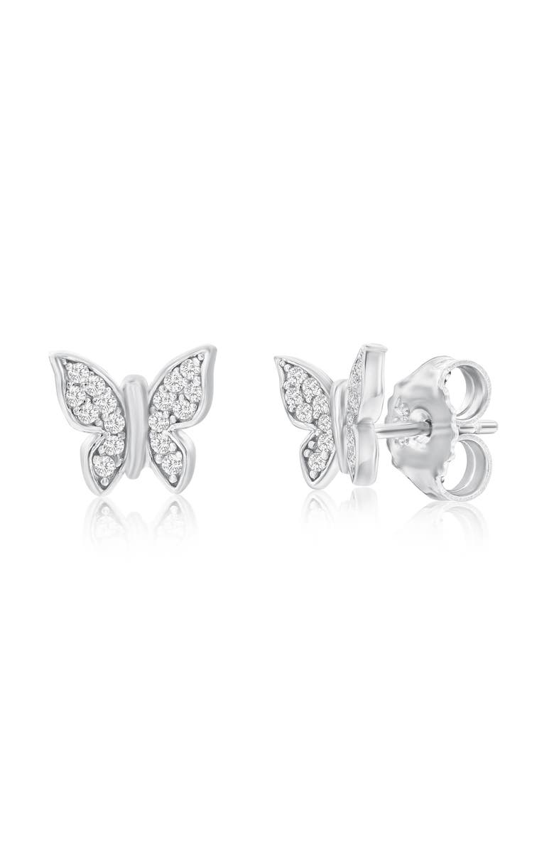 SUZY LEVIAN Sterling Silver Pavé CZ Butterfly Stud Earrings, Main, color,