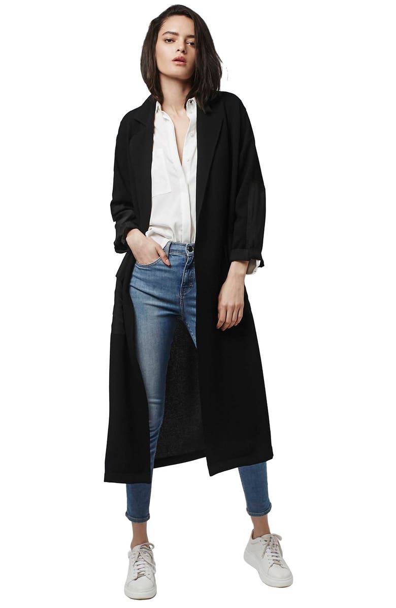 Topshop Contrast Panel Duster Coat, Alternate, color, 