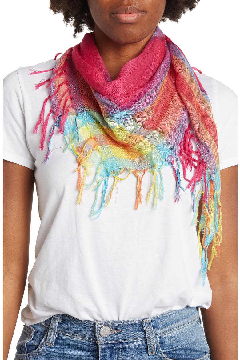 Plaid Twisted Fringe Scarf, Main, color, MULTI