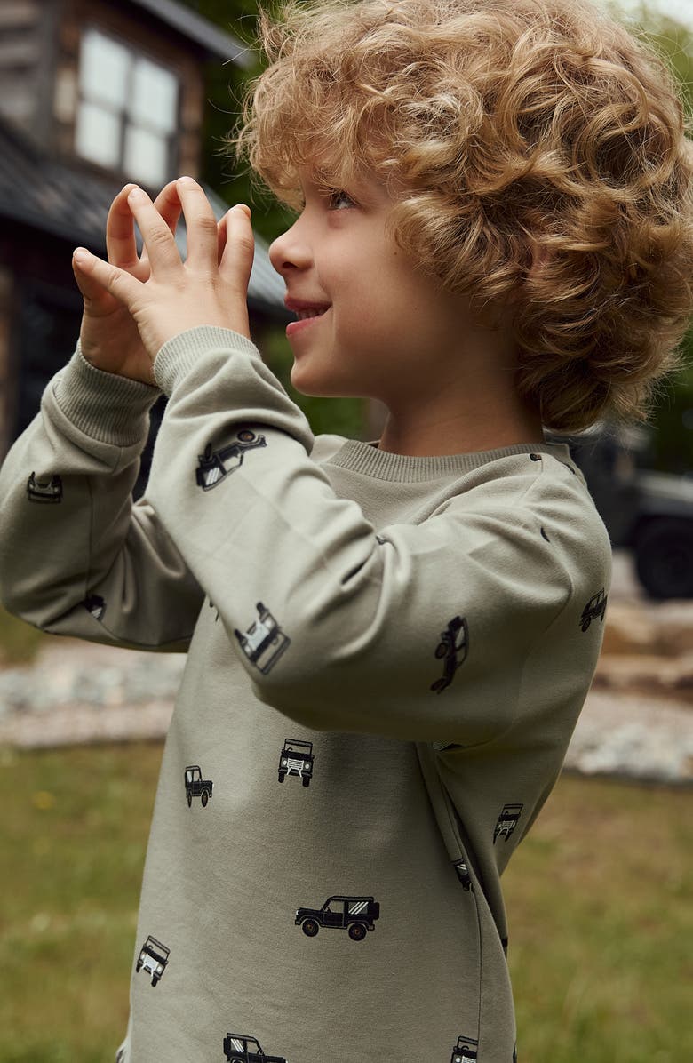 MILES THE LABEL Kids' Off-Road Print Organic Cotton Graphic Sweater, Alternate, color, Dusty Green