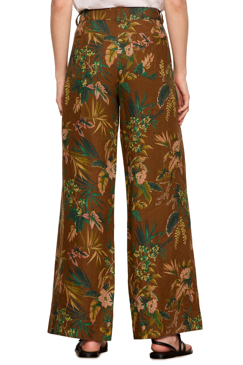 Floral Print Wide Leg Linen Pants, Alternate, color, VINTAGE IVY BROWN