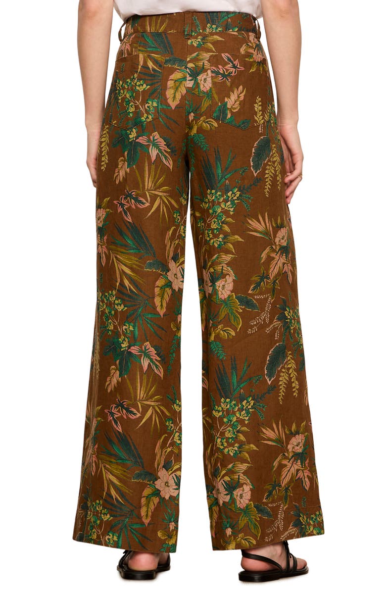 Sanctuary Floral Print Wide Leg Linen Pants, Alternate, color, Vintage Ivy Brown