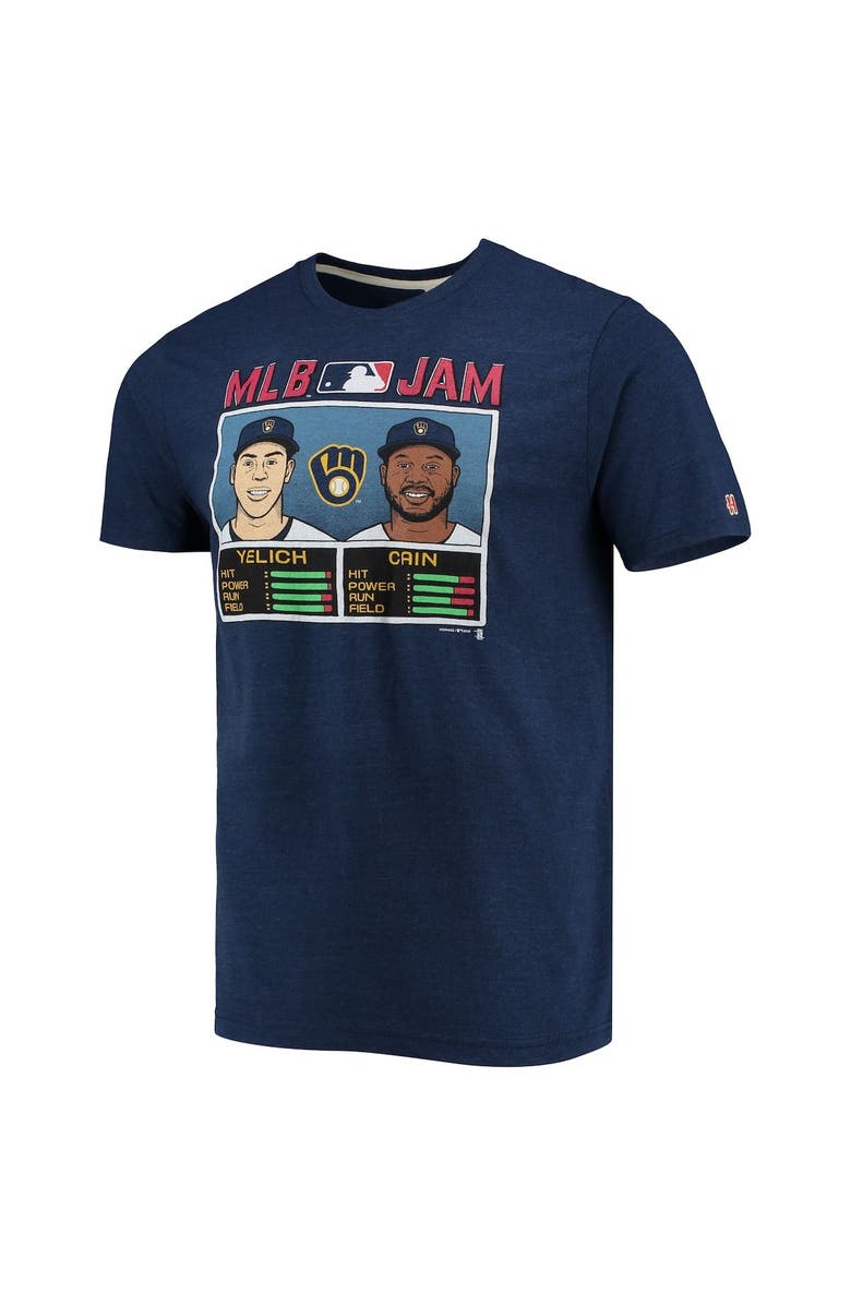 Homage Men's Homage Christian Yelich & Lorenzo Cain Navy Milwaukee Brewers MLB Jam Tri-Blend T-Shirt, Alternate, color, 