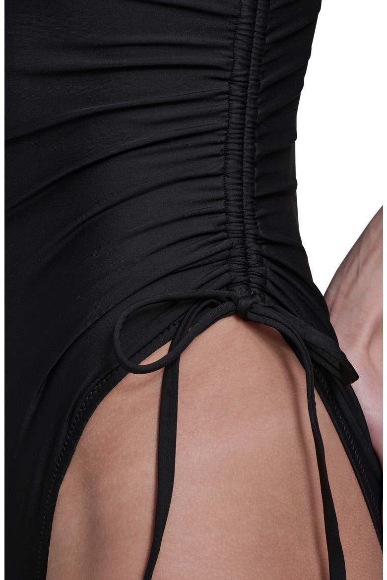 Shirred V-Neck One-Piece Swimsuit, Alternate, color, BLACK