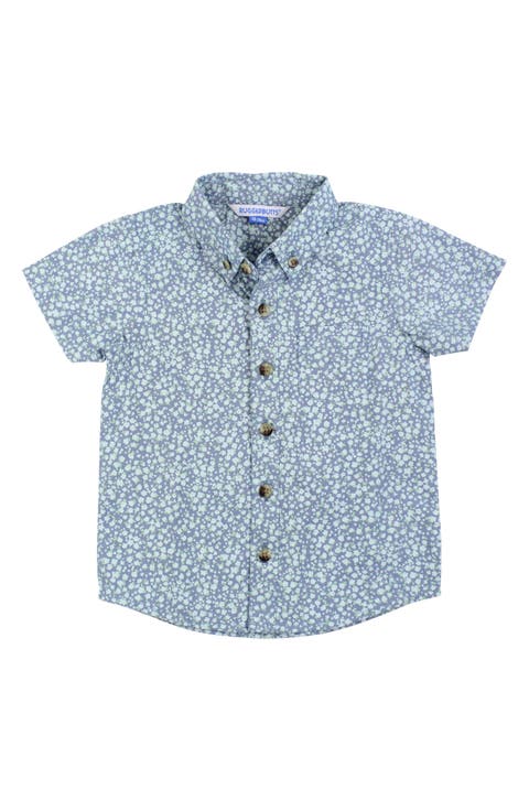 Kids' Floral Short Sleeve Cotton Button-Up Shirt