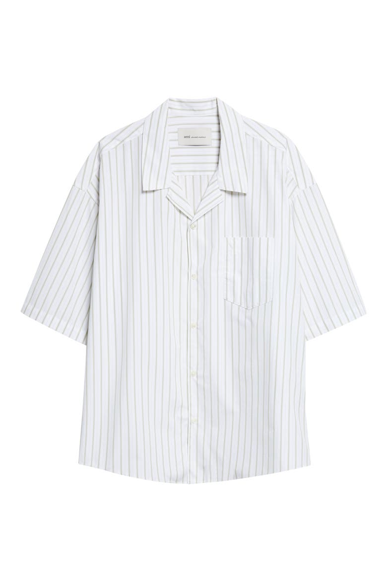 Ami de Coeur Stripe Boxy Camp Shirt, Alternate, color, BLANC/ MATCHA