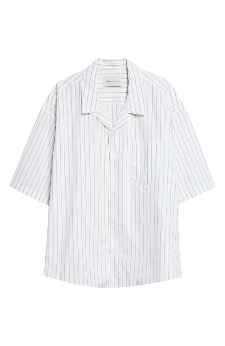 AMI PARIS Ami de Coeur Stripe Boxy Camp Shirt, Main, color, Blanc/ Matcha