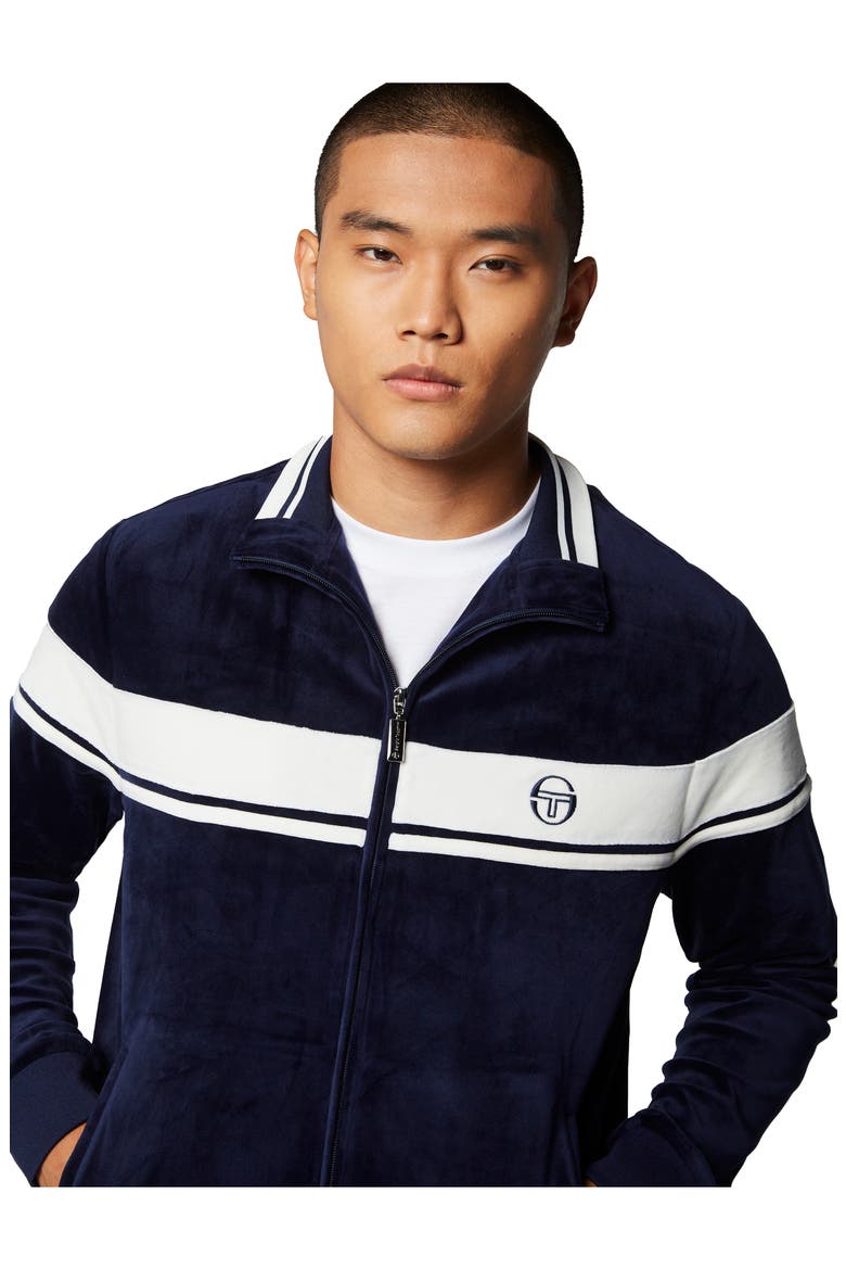 Damarindo Stretch Velour Track Jacket, Alternate, color, MARITIME BLUE
