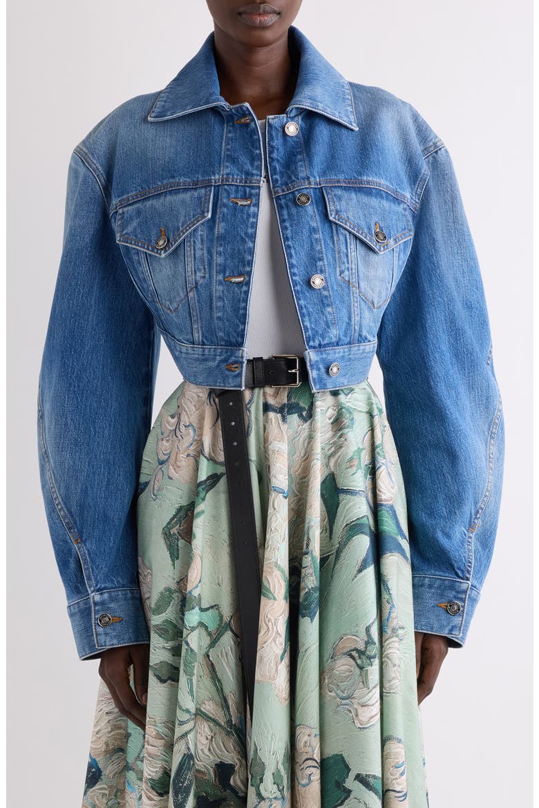Crop Open Back Denim Jacket, Main, color, MEDIUM BLUE