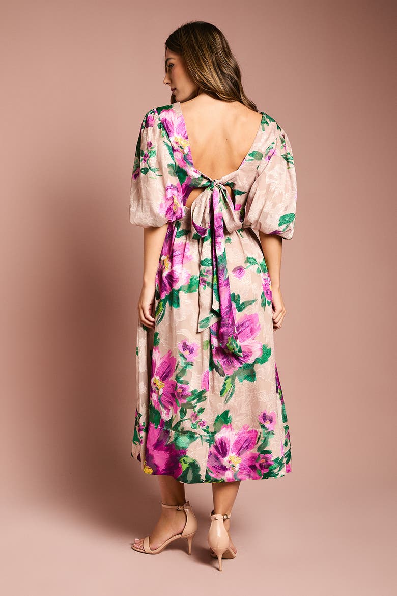 Bow Detail Jacquard Midi Dress, Alternate, color, Purple