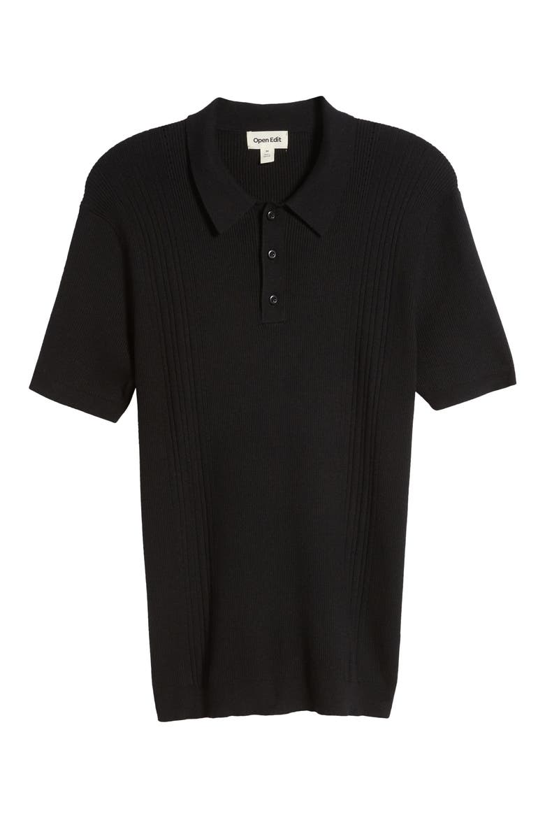 Rib Polo Sweater, Alternate, color, BLACK