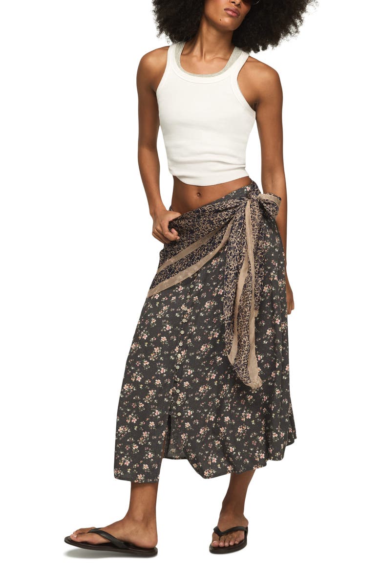 Simone Floral Midi Skirt, Alternate, color, BLACK FLORAL