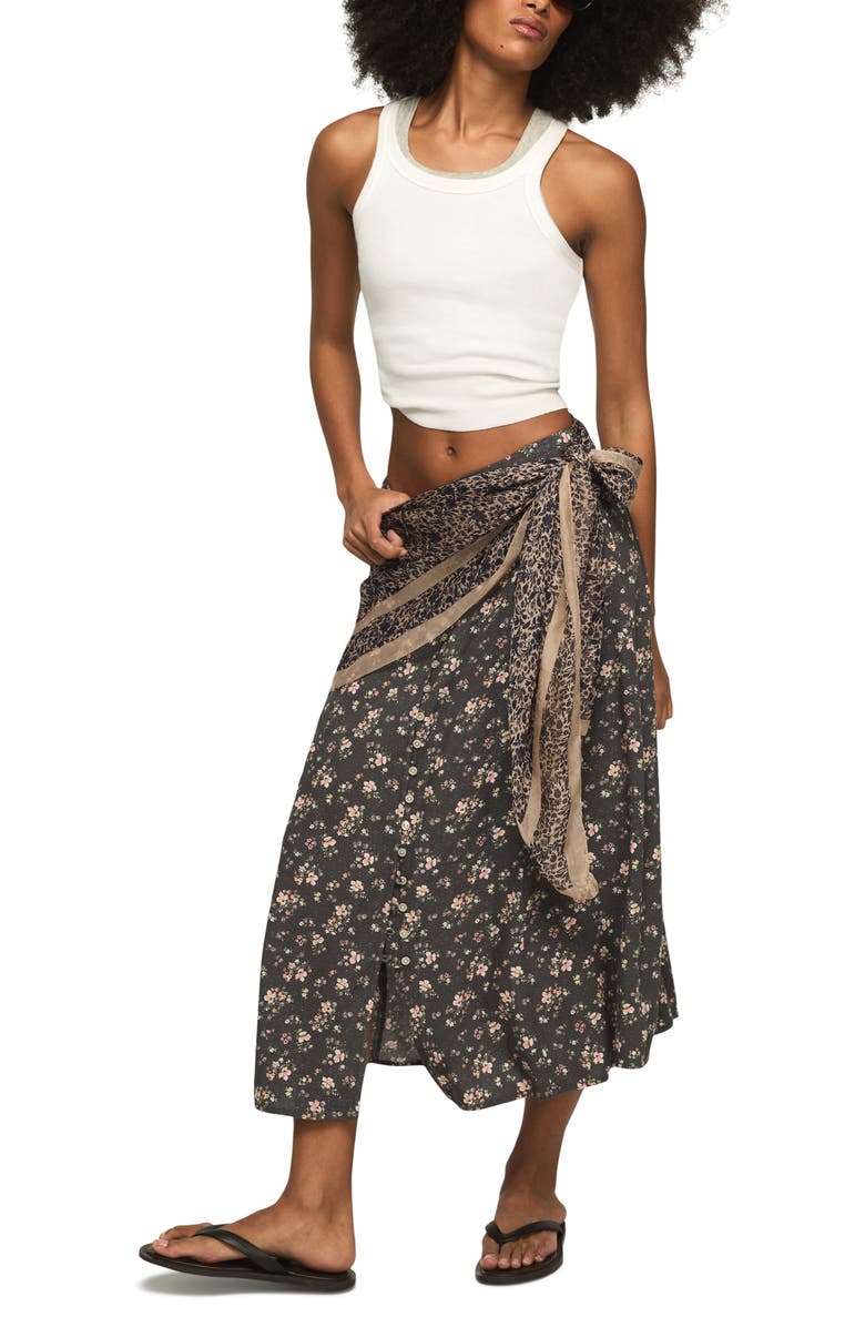Lucky Brand Simone Floral Midi Skirt, Alternate, color, Black Floral