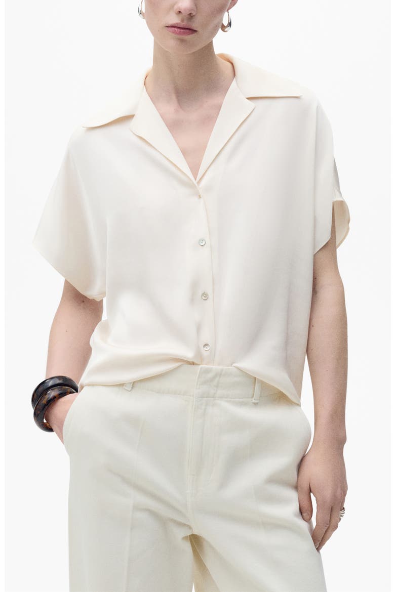 Short Sleeve Satin Button-Up Shirt, Main, color, OFF WHITE