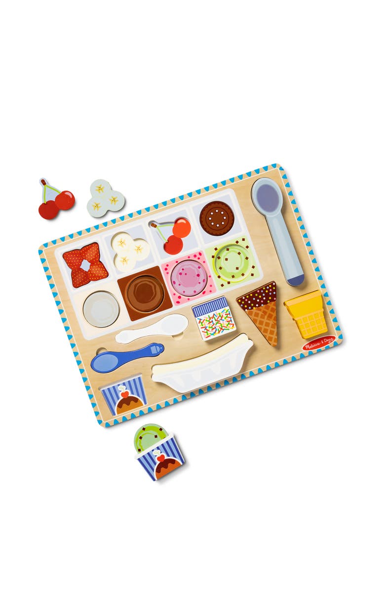 Melissa & Doug Wooden Magnetic Ice Cream 16-Piece Puzzle & Playset, Alternate, color,