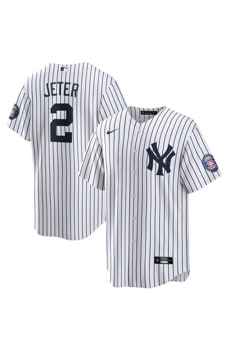 Nike Men's Nike Derek Jeter White/Navy New York Yankees 2020 Hall of Fame Induction Home Replica Player Name Jersey, Main, color, 