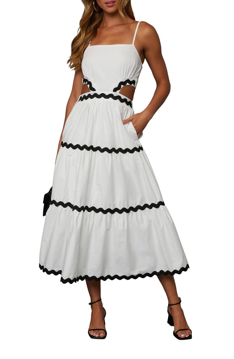 VICI Collection Monica Rickrack Trim Cutout Midi Dress, Main, color, 