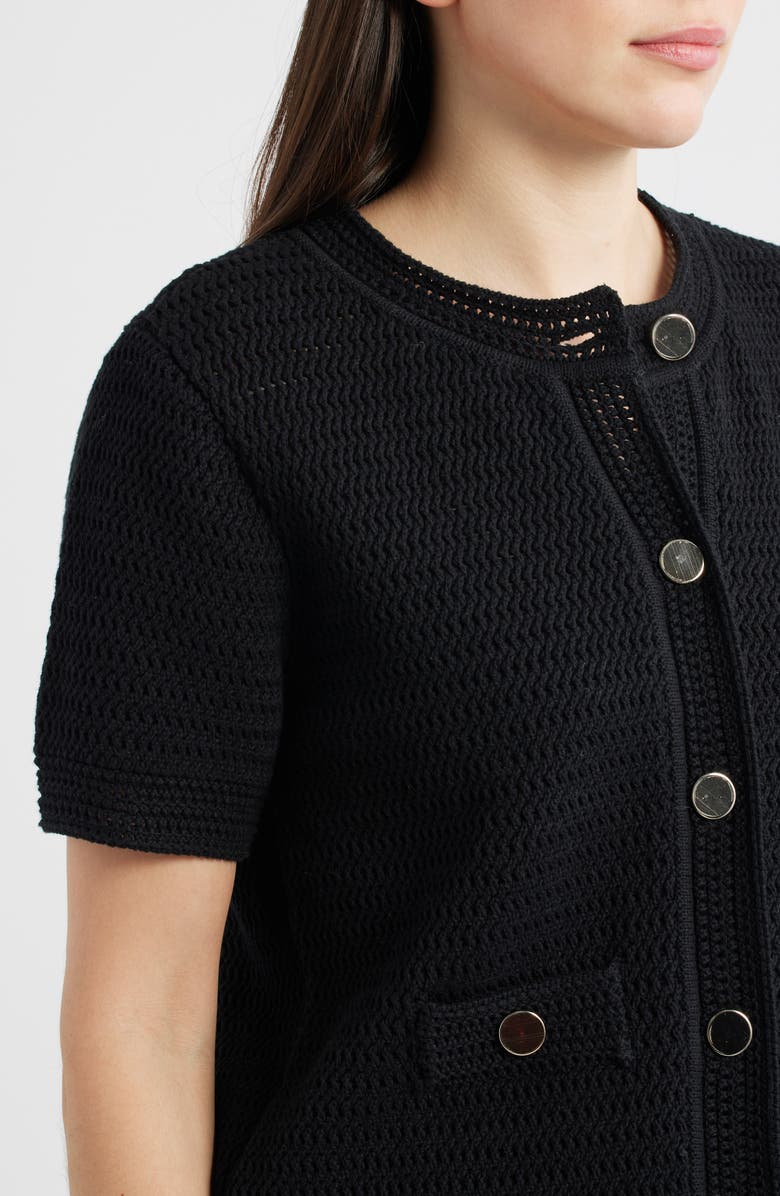 Anne Klein Textured Stitch Short Sleeve Cotton Cardigan, Alternate, color,