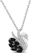 DELMAR Black Spinel & White Topaz Swan Pendant Necklace