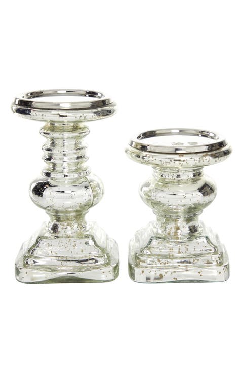 Set of 2 Soda Lime Glass Candle Holder