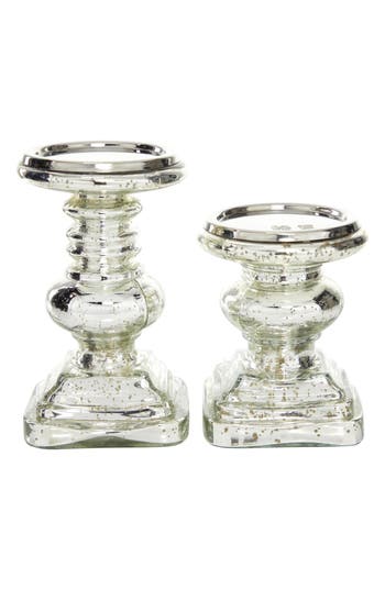 Uma Set Of 2 Soda Lime Glass Candle Holder In Transparent