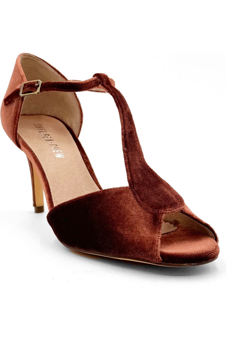 CHELSEA CREW Blondie T-Strap Sandal, Main, color, Rust Velvet