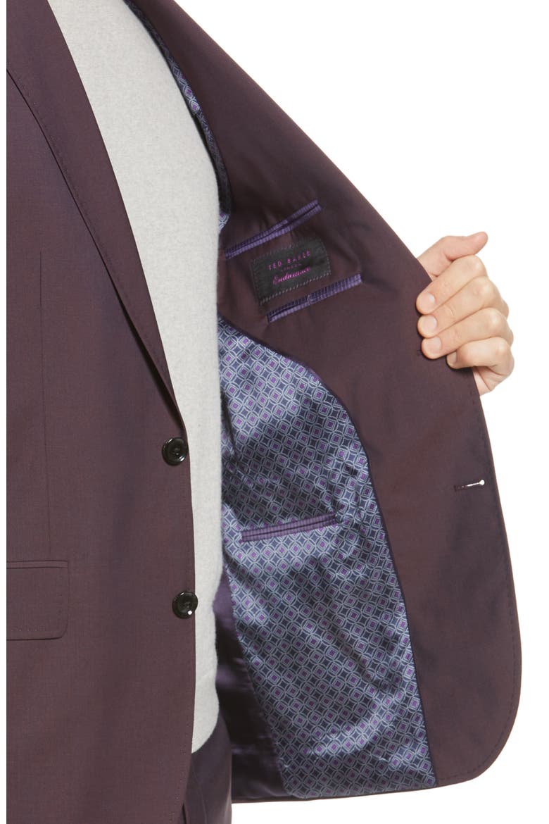 Roger Extra Trim Fit Solid Wool Suit, Alternate, color, BURGUNDY