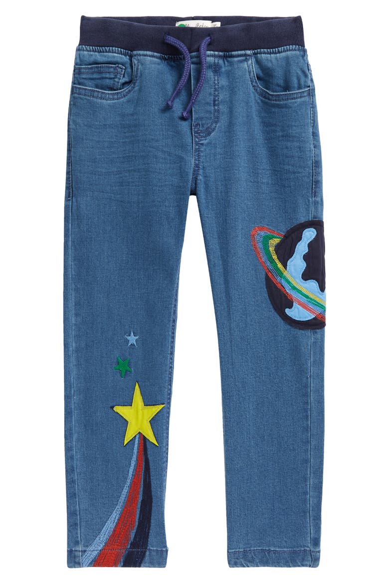Kids' Appliqué Pull-On Denim Pants, Main, color, MID VINTAGE SPACE