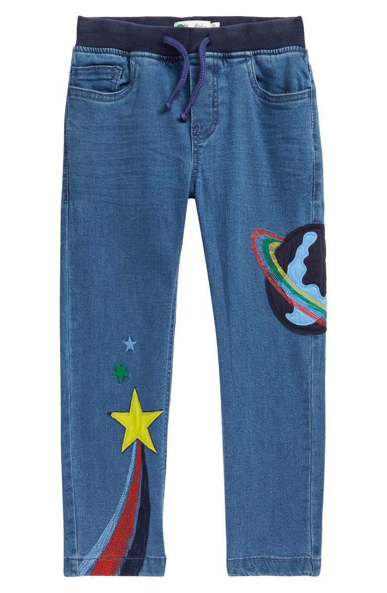 Mini Boden Kids' Appliqué Pull-On Denim Pants, Main, color, 
