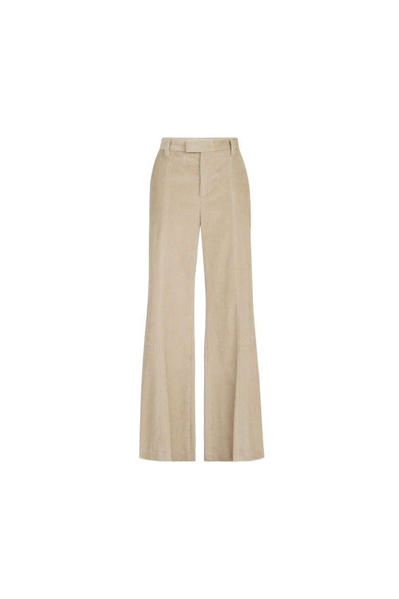 Cotton corduroy wide flare trousers with monili, Alternate, color, Cream