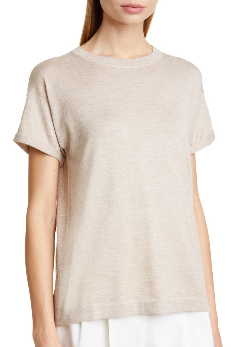Metallic Cashmere Blend Tee Sweater, Alternate, color, DESERT