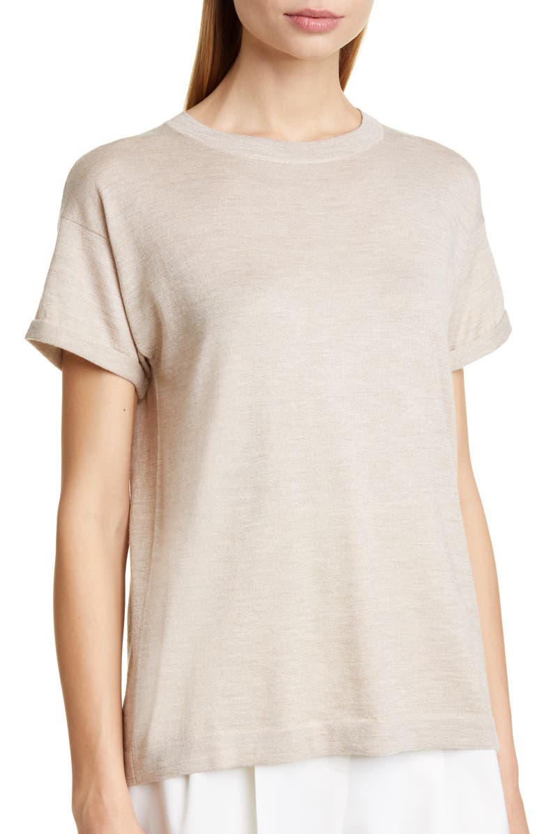 Brunello Cucinelli Metallic Cashmere Blend Tee Sweater, Alternate, color,