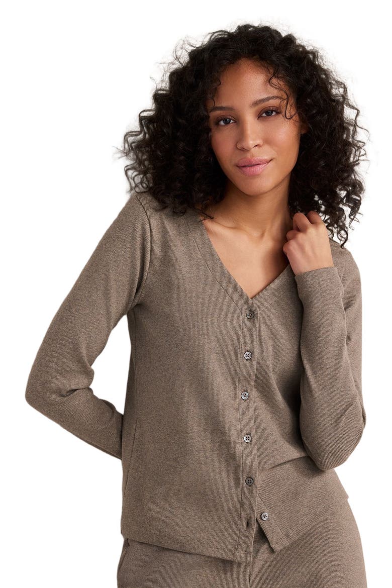 Organic Cotton Rib Knit Cardigan, Main, color, Slate Brown Hthr