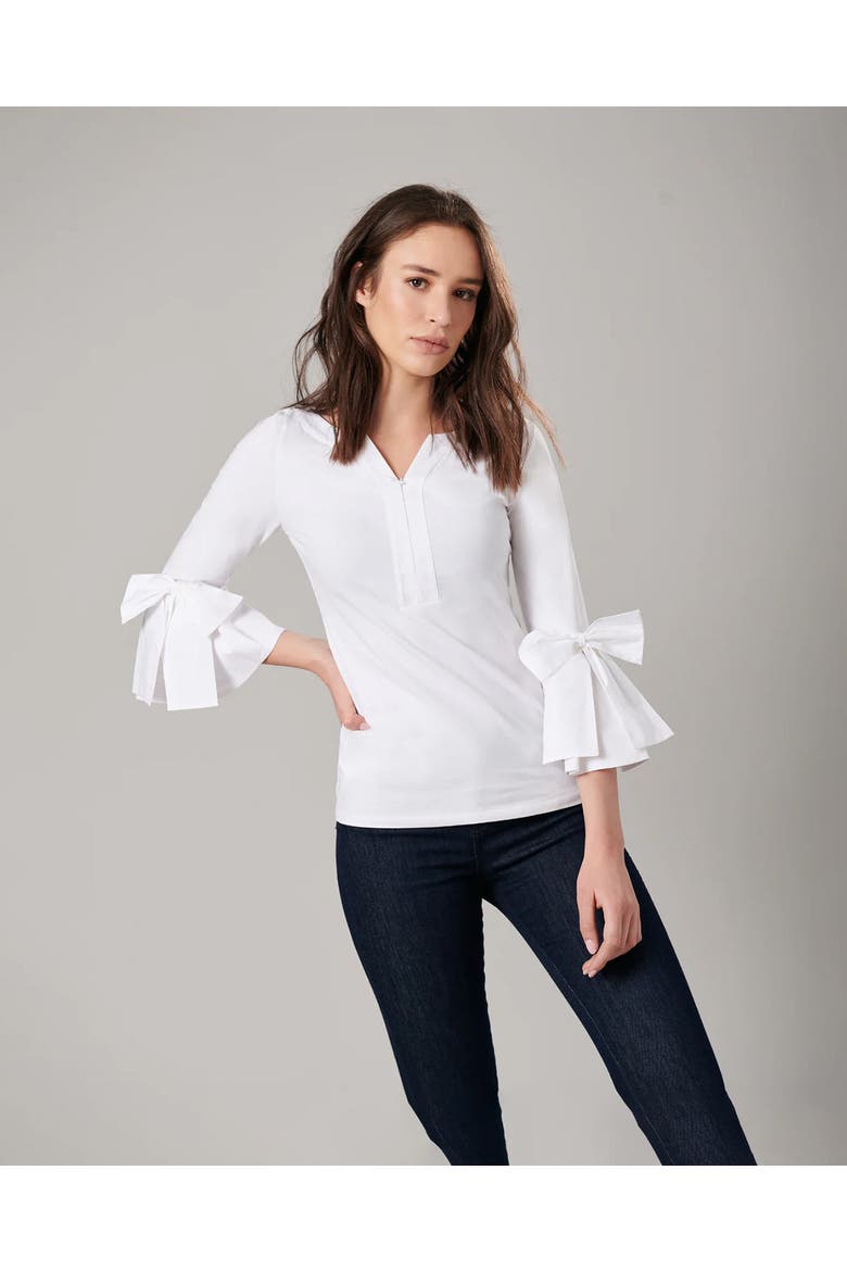 Clissa 3/4 Sleeves Fitted Pima Top shirt, Alternate, color, White