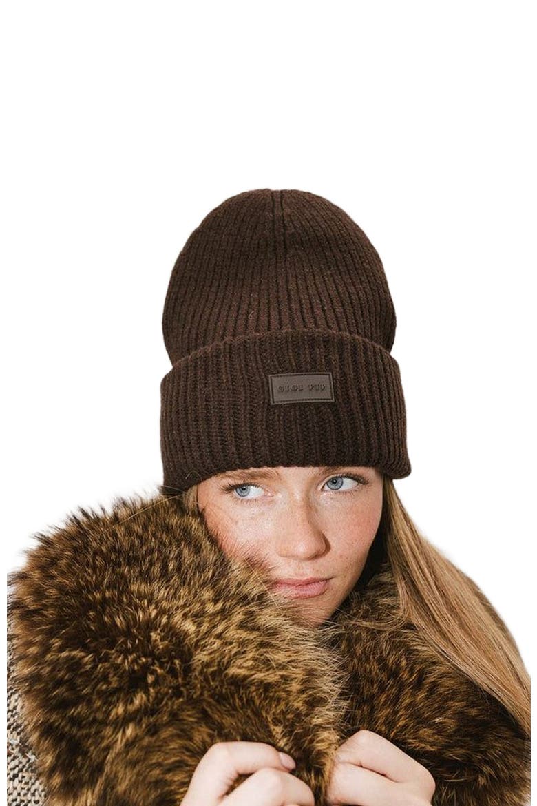 Gigi Merino Wool Chunky Ribbed Beanie, Alternate, color, Dark Brown
