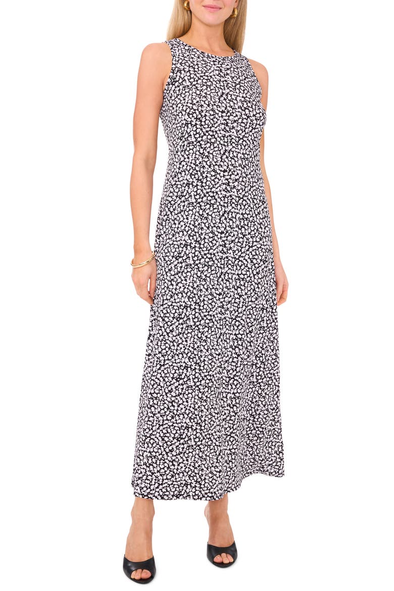 Floral Print Sleeveless Maxi Dress, Main, color, RICH BLACK