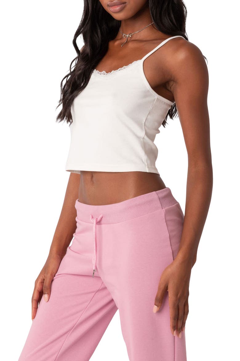 Lace Trim Crop Camisole, Alternate, color, WHITE