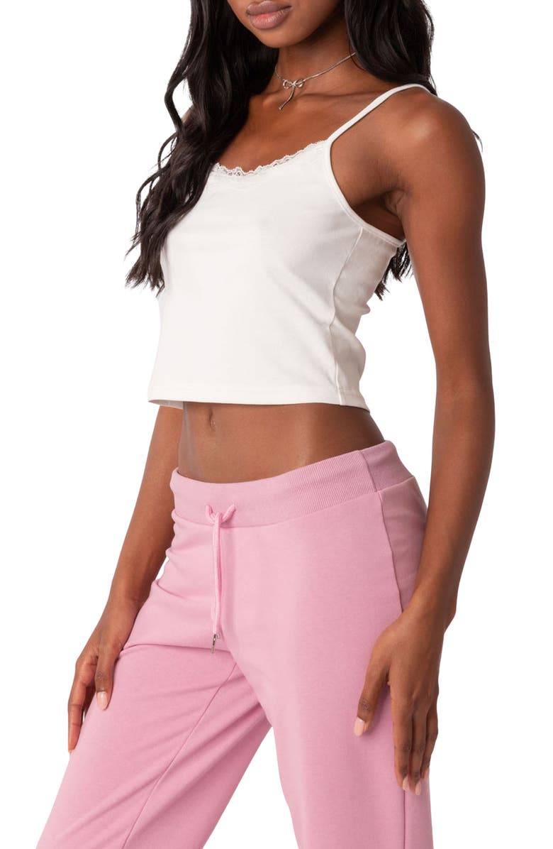 EDIKTED Lace Trim Crop Camisole, Alternate, color, White