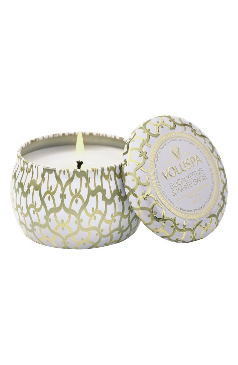 Voluspa Eucalyptus & White Sage Mini Tin Candle, Main, color, Eucalyptus & White Sage