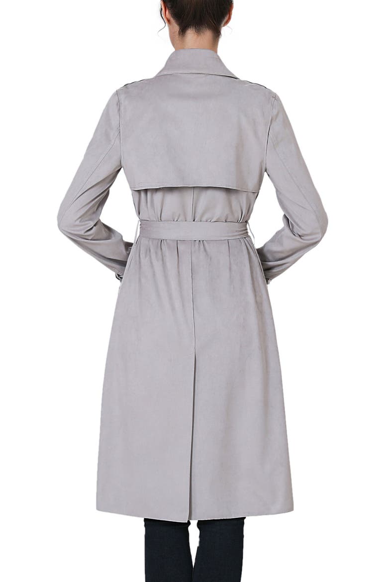 Women's Aria Long Faux Suede Trench Coat, Alternate, color, Gray