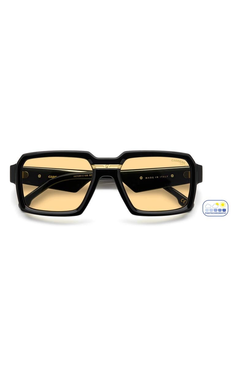 Carrera Eyewear Victory C 55mm Rectangular Sunglasses, Alternate, color, Black/ Yellow Photochromatic