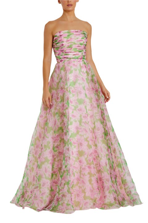 Strapless Chiffon Gown With Ruffle Detail